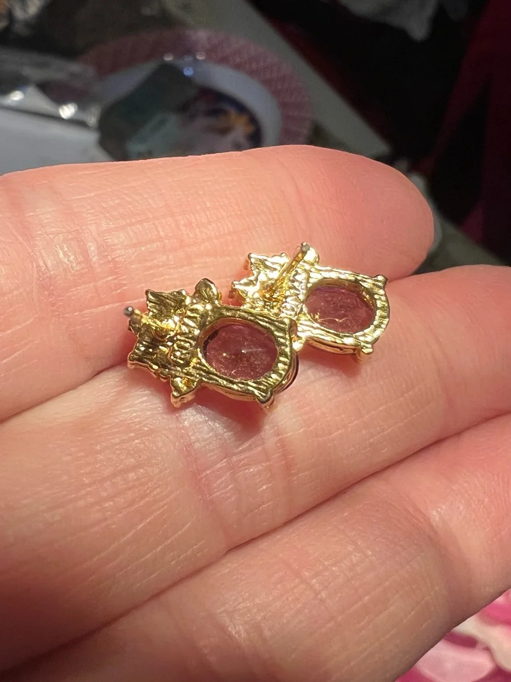Gold-Plated? Purple Crystal Crown Stud Earrings Read below